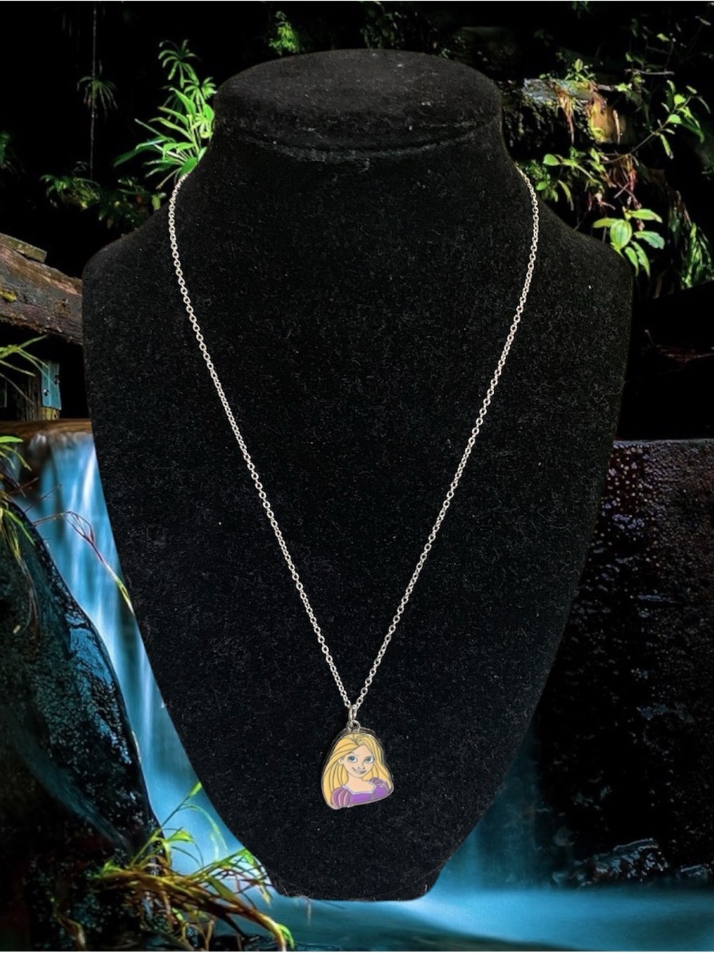 Disney Tangled Rapunzel Enamel Pendant Necklace - Silver Tone Chain Jewelry Gift